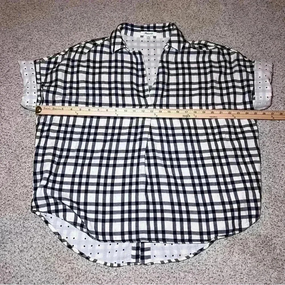 Madewell Black Cream Gingham Polka Dot Button-Down Back Tunic Size Medium - Picture 7 of 10